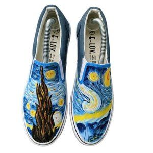 ElovForU Van Gough Starry Night Hand Oil Painted Slip On Size 40/9